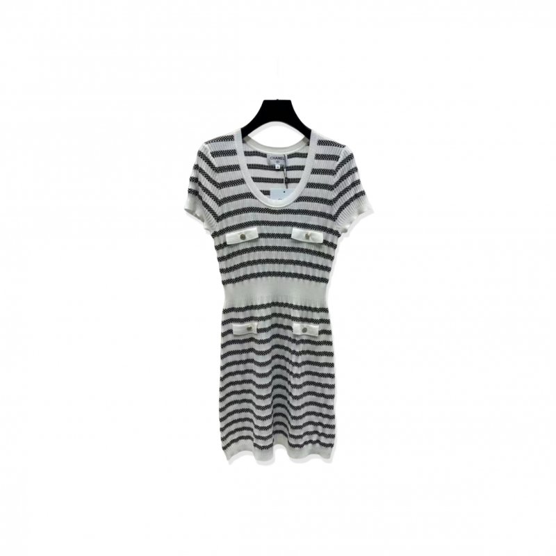(image for) CHANEL WHITE STRIPED KNIT DRESS