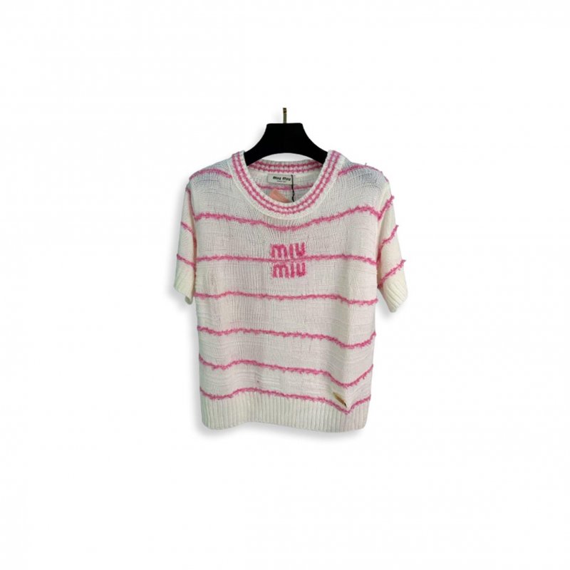 (image for) CHANEL WOMEN'S KNITTED T-SHIRT IN PINK AND WHITE